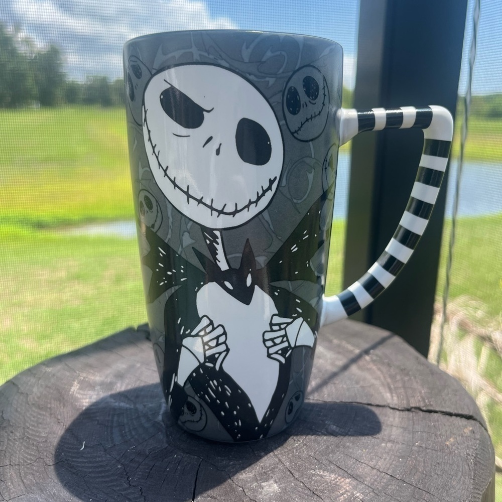 Disney Nightmare Before Christmas Black White Gray Jack Skellington Tall Mug
